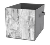 Donnapink 1 PC Square PU Leather Storage Basket Bin Foldable Organizer with Handles, Clothes Bucket Waterproof Laundry Hamper 10.6"x10.6"x10.6" Print Black White Rip Marble Agate Stone Texture