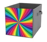 Donnapink 1 PC Square PU Leather Storage Basket Bin Foldable Organizer with Handles, Clothes Bucket Waterproof Laundry Hamper 10.6"x10.6"x10.6" Print Rainbow Colored Swirl Twisting Background