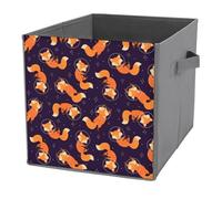 Donnapink 1 PC Square PU Leather Storage Basket Bin Foldable Organizer with Handles, Clothes Bucket Waterproof Laundry Hamper 10.6"x10.6"x10.6" Print Seamless Orange Foxes