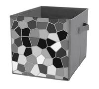 Donnapink 1 PC Square PU Leather Storage Basket Bin Foldable Organizer with Handles, Waterproof Laundry Hamper 10.6"x10.6"x10.6" Print Black White Modern Mosaic Abstract Geometric Backdrop Textiles
