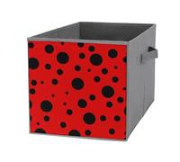 Donnapink 1 PCSquare Oxford Cloth Storage Basket Bin Foldable Organizer with Handles, Waterproof Laundry Hamper 10.6"x10.6"x10.6" Print Ladybug Animal Seamless Texture with Red Background Black Spots