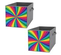 Donnapink 2 PCs Square Oxford Cloth Storage Basket Bin Foldable Organizer with Handles, Clothes Bucket Waterproof Laundry Hamper 10.6"x10.6"x10.6" Print Rainbow Colored Swirl Twisting Background