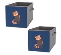 Donnapink 2 PCs Square Oxford Cloth Storage Basket Bin Foldable Organizer with Handles, Clothes Bucket Waterproof Laundry Hamper 10.6"x10.6"x10.6" Print Red Panda on Blue