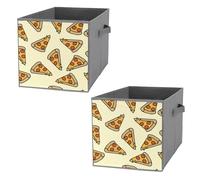 Donnapink 2 PCs Square Oxford Cloth Storage Basket Bin Foldable Organizer with Handles, Clothes Bucket Waterproof Laundry Hamper 10.6"x10.6"x10.6" Print Vintage Style Pizza Slices Seamless Texture