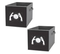 Donnapink 2 PCsSquare Oxford Cloth Storage Basket Bin Foldable Organizer with Handles, Waterproof Laundry Hamper 10.6"x10.6"x10.6" Print Black White Full Moon with Rays in The Hands of Fortune Teller