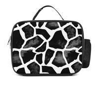 Donnapink Polyester Lunch Meal Bag with Buckled Handle, Lunchbox Bag Thermal Insulated Cooler Leakproof Picnic 10.6x3.5x8.3 in Print Giraffe Skin Animal Texture Black White