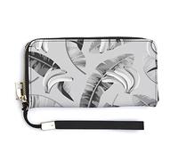 Donnapink Seamless Black Grey Banana Leaves and Bananas on Grey Long Clutch Wallet, Long Handbag with Removable Wristlet Strap, PU Leather Zip Purse, Credit Pass Case Card-Holder for Men Women