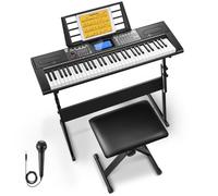 Donner 61 Key Keyboard Piano, Electric Piano Keyboard Kit with 249 Voices, 249 Rhythms - Includes Piano Stand, Stool, Microphone, Gift for Beginners, Black (DEK-610S)