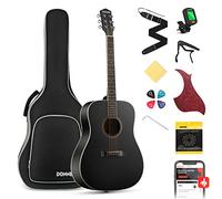 Donner Acoustic Guitar Full Size Guitar 4/4 Dreadnought 41 inch Guitar Kit for Beginner with Gig Bag Capo Picks Tuner Strap Strings (Black)