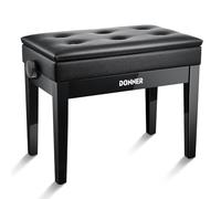 Donner Adjustable Piano Bench with Storage, Solid Wood Keyboard Bench Wooden Piano Bookcase Stool Chair Seat with High-Density Sponges Cushion, Black