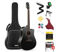 Donner Black Acoustic Guitar for Beginners, Adult, Teens, Starter Kits - Full Size 41'' Steel-String Acustica Guitarra Bundle Set with Free Online Lesson, Gig Bag, Strap, Tuner, Cutaway, DAG-1CB