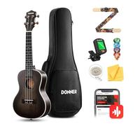 Donner Concert Ukulele Professional 23 Inch Mahogany Ukelele for Adult Beginner Ukele Bundle with Online Lesson Gig Bag Aquila String Pick Tuner Strap Cloth DUC-200D Dark