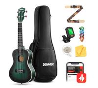 Donner Concert Ukulele Professional 23 Inch Mahogany Ukelele for Adult Beginner Ukele Bundle with Online Lesson Gig Bag Aquila String Pick Tuner Strap Cloth DUC-200B Drak Green