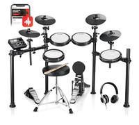 Donner DED-200X Electronic Drum Set, Electric Drum Kit with Quiet Mesh Drum Pads, 2 Cymbals w/Choke, 31 Kits and 450+ Sounds, Throne, Headphones, Sticks, USB MIDI, Melodics Lessons (5 Pads, 4 Cymbals)