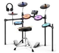 Donner DED-70L Electronic Drum Kit with LED Light Up Quiet Mesh Drum Pads, 9" Cymbals, 150 Sounds, 15 Kits, USB MIDI, Type-C Port, 2 Pedal, Throne, Headphones, Sticks, Melodics Lessons, Christmas Gift
