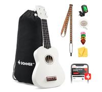 Donner Soprano Ukulele for Beginner Ukelele with Free Online Lesson Bag Strap String Tuner Pick Cloth, DMU-01 21 Inch Matte ukalalee Bundle Kit Macaron Series-White