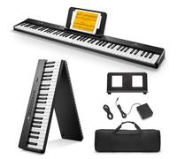 Donner DP-10 Portable Piano Keyboard 88 Keys for Beginner, Bluetooth Foldable Piano Keyboard with 128 Rhythms&Tones, Chord, Record, Drum Kit, Folding Digital Piano Bundle with Pedal, Piano Bag, Black