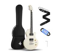 Donner DSC-128 Electric Guitar, 39" Solid Body Beginner Full Size Kit with Bag, Strap & Cable, White