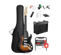 DONNER DST-80 Electric Guitar 39” Beginner Electric Guitar Kit with Amp, Classic SSS Pickup Complete with Gig Bag, Tuner, Capo, Strap, Picks, and Free Online Lessons, Red Tea Burst