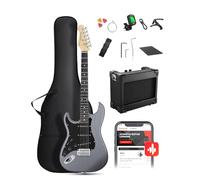 DONNER DST-80 Left-Handed Electric Guitar 39” Beginner Electric Guitar Kit with Amp, Classic SSS Pickup Complete with Gig Bag, Tuner, Capo, Strap, Picks, and Free Online Lessons, Matte Black