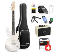 Donner Electric Guitar, DST-152 39" Starter Kit with HSS Pickup Coil Split, Amp, Padded Gig Bag, Accessories, Polar White