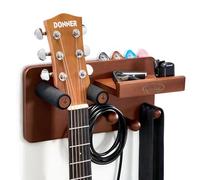 Donner Guitar Wall Mount Shelf with 3 Hooks, Guitar Hangers for Wall, Solid Wood Guitar Hanger Rack for Acoustic, Electric, Bass, Ukulele, Banjo, Violin