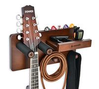 Donner Guitar Wall Mount Shelf, Wooden Guitar Wall Hanger with Pick Holder and 2 Hooks, Guitar Wood Hanging Rack for Acoustic Electric Guitar, Bass Guitar, Guitar Accessories