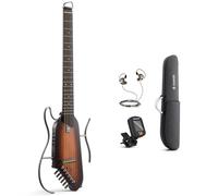Donner HUSH-I Electro-Acoustic Guitar For Travel - Portable Ultra-Light and Quiet Performance Headless Guitar, Mahogany Body with Removable Frames, Gig Bag, and Accessories