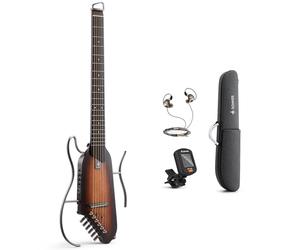 Donner HUSH-I Electro-Acoustic Guitar For Travel - Portable Ultra-Light and Quiet Performance Headless Guitar, Mahogany Body with Removable Frames, Gig Bag, and Accessories