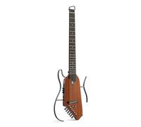 Donner HUSH-I EVO2 Acoustic Electric Travel Guitar - Portable Headless Quiet Practice Guitar, Ultra-Light, Mahogany Body with Built-in Tuner, Detachable Stands & Headphone Jack - Natural