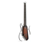 Donner HUSH-I EVO2 Acoustic Electric Travel Guitar - Portable Headless Quiet Practice Guitar, Ultra-Light, Mahogany Body with Built-in Tuner, Detachable Stands & Headphone Jack - Sunburst