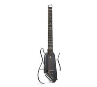Donner HUSH-I EVO2 Acoustic Electric Travel Guitar - Portable Headless Quiet Practice Guitar, Ultra-Light, Mahogany Body with Built-in Tuner, Detachable Stands & Headphone Jack - Black