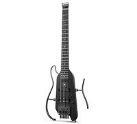 Donner HUSH-X Electric Guitar Kit - Featherlight Travel Guitar with Easy Assemble Stands, Great for Travel and Practice, Mahogany Solid Body, Gig Bag, All Accessories, Black
