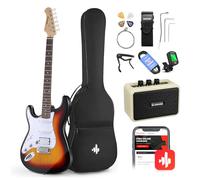 Donner Left-Handed Electric Guitar Kit 39 Inch Sunburst | Full-Size Solid Body Beginner Set With Amplifier, Bag, Capo, Strap, String, Tuner, Cable And Picks