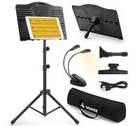 Donner Sheet Music Stand with Light Foldable Travel Metal Stand Adjustable DMS-1 with Carrying Bag, and Clip Holder, Portable Projector Stand, Laptop Stand, Music Folder