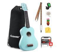Donner Soprano Ukulele for Beginner Adult Kid Ukelele with Free Online Lesson Bag Strap String Tuner Pick Cloth, DMU-01 21 Inch Matte ukalalee Bundle Kit Macaron Series-Black