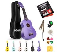 Donner Soprano Ukulele for Beginner Ukelele with Free Online Lesson Bag Strap String Tuner Pick Cloth, DMU-01 21 Inch Matte ukalalee Bundle Kit Macaron Series-Purple