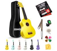 Donner Soprano Ukulele for Beginner Ukelele with Free Online Lesson Bag Strap String Tuner Pick Cloth, DMU-01 21 Inch Matte ukalalee Bundle Kit Macaron Series-Yellow