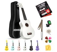 Donner Soprano Ukulele for Beginner Ukelele with Free Online Lesson Bag Strap String Tuner Pick Cloth, DMU-01 21 Inch Matte ukalalee Bundle Kit Macaron Series-White