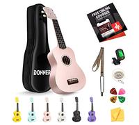Donner Soprano Ukulele for Beginner Ukelele with Free Online Lesson Bag Strap String Tuner Picks, DMU-01 21 Inch Matte ukalalee Bundle Kit Macaron Series-Light Pink