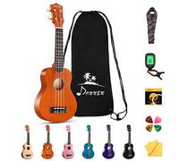 Donner Soprano Ukulele for Beginners 21 Inch Ukelele Starter Bundle Kit with Free Online Lessons Bag Strap String Tuner Picks Cloth, DUS-10M (Orange)