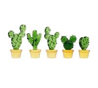 DONNGYZ 5 Pack Mini Glass Cactus Figurines, Handmade Succulent Ornaments for Desk, Car, Bookshelf and Home Decor, Green and Yellow Tabletop Statues, Each About 1.1 in D x 1.89 in H