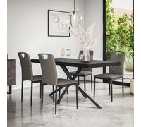 Donni Dining Table And Chairs - Black Table Top w Black Legs + Monza Faux Leather Dining Chair Set Of 6 More4Homes Grey One Size
