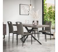 Donni Dining Table And Chairs - Concrete Effect Table Top w Black Legs + Monza Faux Leather Dining Chair Set Of 6 More4Homes Grey One Size