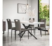 Donni Dining Table And Chairs - White Marble Effect Table Top w Black Legs + Monza Faux Leather Dining Chair Set Of 4 More4Homes Grey One Size