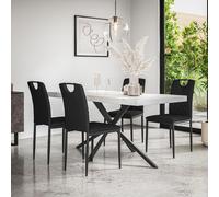Donni Dining Table And Chairs - White Marble Effect Table Top w Black Legs + Monza Faux Leather Dining Chair Set Of 4 More4Homes Black One Size