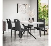 (Charcoal) Donni Dining Table And Chairs - Marble Effect Table w 4-6 Monza Linen Chair