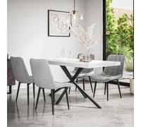 (Grey) Donni Dining Table And Chairs - Marble Effect Table w 4-6 Nova Velvet Chair