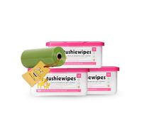 Donny & Dev Pet Wipes Bundle Includes: 3 pack of Petkin Tushie (100 pcs) │ Dog Wipes for Bums │ Cat Wipes for Bottoms - Bundled with Green Poop Bags