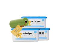Donny & Dev Pet Wipes Bundle: Petkin Pet Wipes 3x 100 - Dog Ear Cleaner/Cat Ear Cleaner - Perfect for Face, Ears, Body & Eye Area - For All Breeds & Ages Green Poop Bags